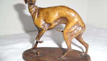 Orig. Bronze Skulptur Wind-Hund, P.J. Mene, Jugendstil, 19. Jhd.