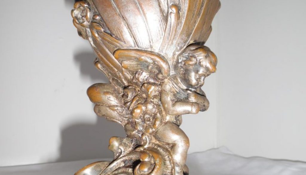 Orig. Jugendstil Art Deco Bronze Engel Putte, Vase, Kelch, Schale