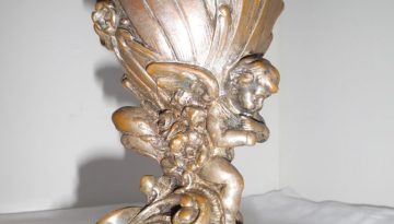 Orig. Jugendstil Art Deco Bronze Engel Putte, Vase, Kelch, Schale